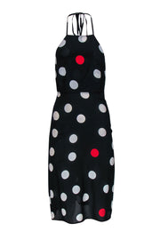 Current Boutique-Realisation Par - Black, White & Red Polka Dot Halter Silk Midi Dress Sz XS