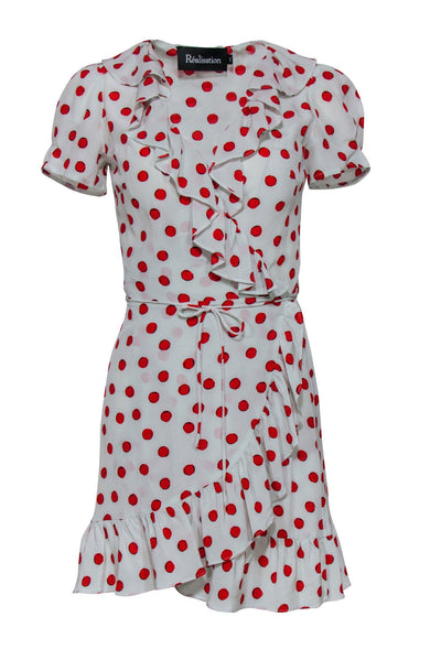 Current Boutique-Realisation Par - White & Red Polka Dot Ruffle Wrap Dress Sz XS