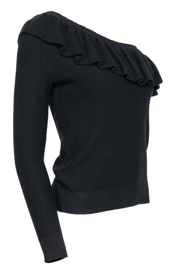 Current Boutique-Rebecca Minkoff - Black One-Shoulder Ruffled Sweater Sz XS