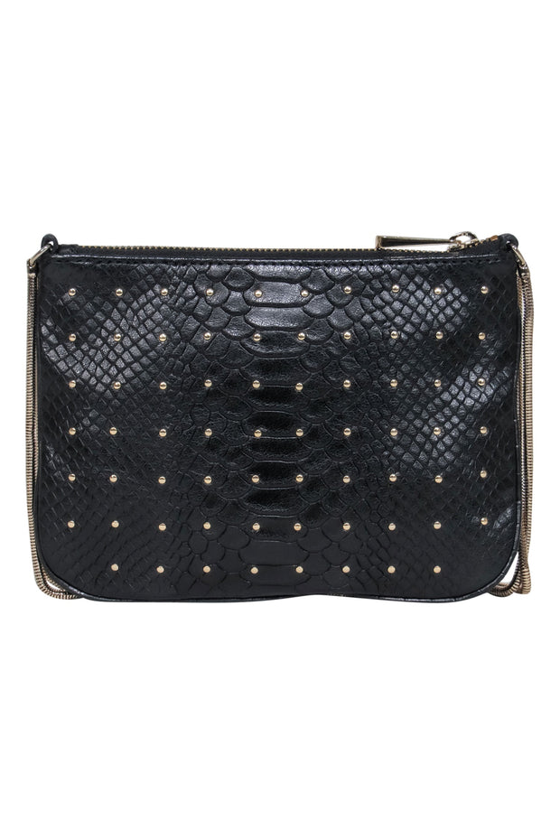 Current Boutique-Rebecca Minkoff - Black Reptile Leather Studded Crossbody w/ Double Chain Strap