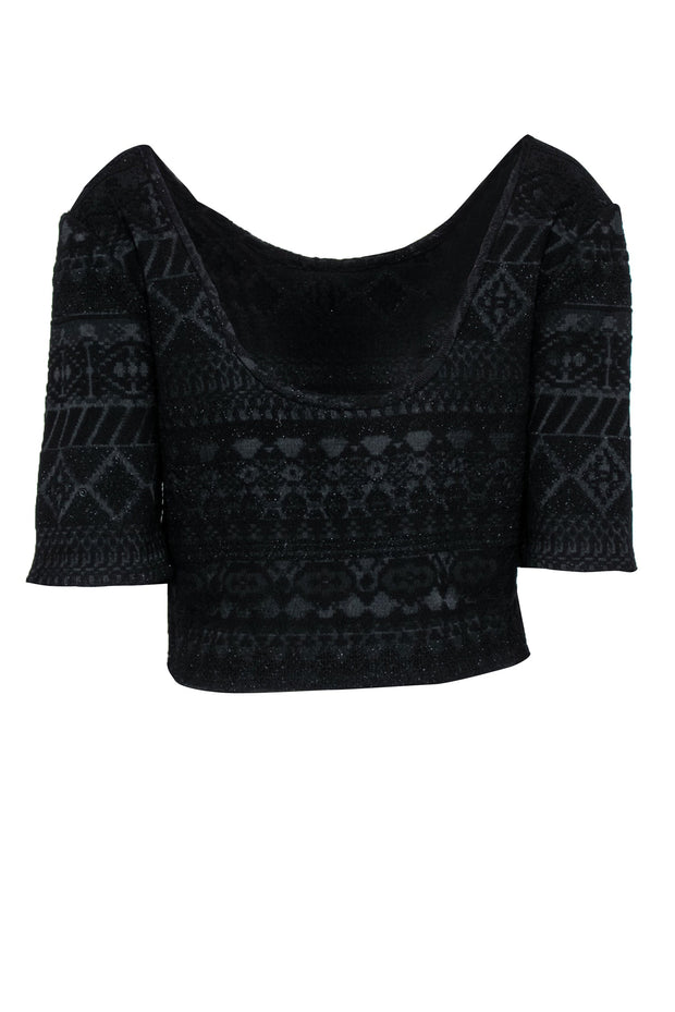 Current Boutique-Rebecca Minkoff - Black Sparkly Aztec Textured Cropped "James" Top Sz L