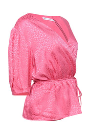 Current Boutique-Rebecca Minkoff - Bubblegum Pink Jacquard Puff Sleeve Wrap Blouse Sz L