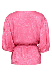 Current Boutique-Rebecca Minkoff - Bubblegum Pink Jacquard Puff Sleeve Wrap Blouse Sz L