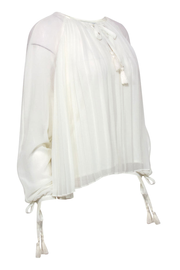 Current Boutique-Rebecca Minkoff - Cream Accordion Pleated Silky Peasant Top Sz M