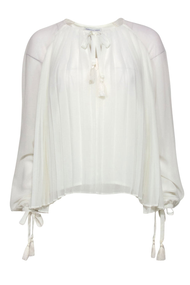 Current Boutique-Rebecca Minkoff - Cream Accordion Pleated Silky Peasant Top Sz M