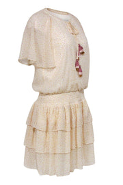 Current Boutique-Rebecca Minkoff - Cream Floral Print Smocked Waist Dress w/ Tassels Sz S