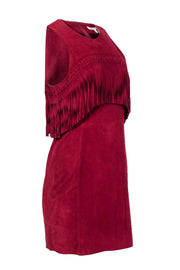 Current Boutique-Rebecca Minkoff - Maroon Suede Goat Leather Sheath Dress w/ Fringe Sz 8