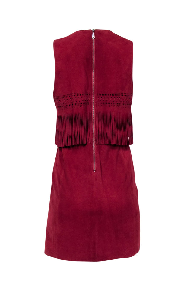 Current Boutique-Rebecca Minkoff - Maroon Suede Goat Leather Sheath Dress w/ Fringe Sz 8