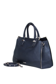 Current Boutique-Rebecca Minkoff - Navy Leather Double Handle Tote w/ Zipper Trim