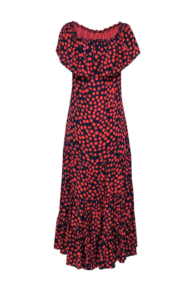Current Boutique-Rebecca Minkoff - Navy & Pink Dot Off-the-Shoulder Maxi Dress Sz 0