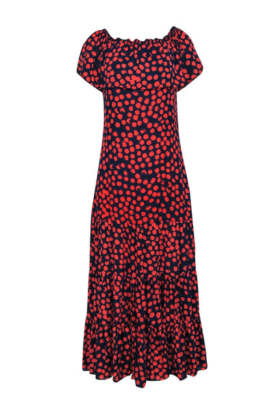 Current Boutique-Rebecca Minkoff - Navy & Pink Dot Off-the-Shoulder Maxi Dress Sz 0