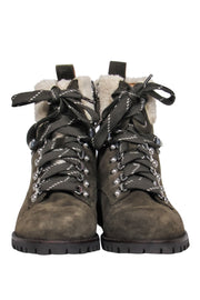 Current Boutique-Rebecca Minkoff - Olive Suede Lace-Up Combat Boots w/ Faux Shearling Trim Sz 6.5