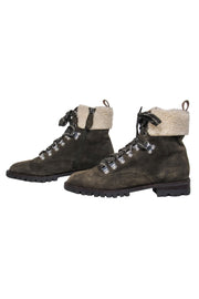 Current Boutique-Rebecca Minkoff - Olive Suede Lace-Up Combat Boots w/ Faux Shearling Trim Sz 6.5