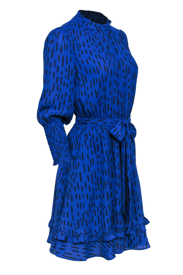 Current Boutique-Rebecca Minkoff - Royal Blue & Black Rectangle Print Long Sleeve Dress Sz M