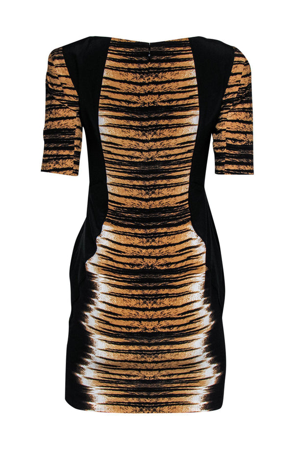 Current Boutique-Rebecca Minkoff - Tiger Print Silk Sheath Dress w/ Black Paneling Sz 0