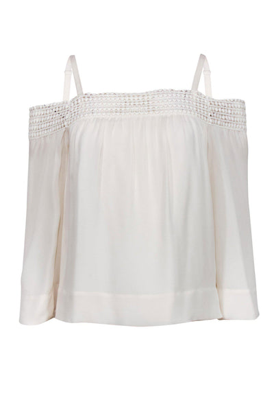 Current Boutique-Rebecca Minkoff - White Cold Shoulder Strappy Blouse w/ Eyelet Embroidery Sz XS