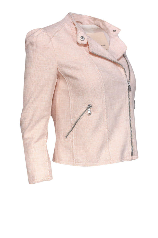 Current Boutique-Rebecca Taylor - Baby Pink Moto-Style Tweed Jacket Sz 0