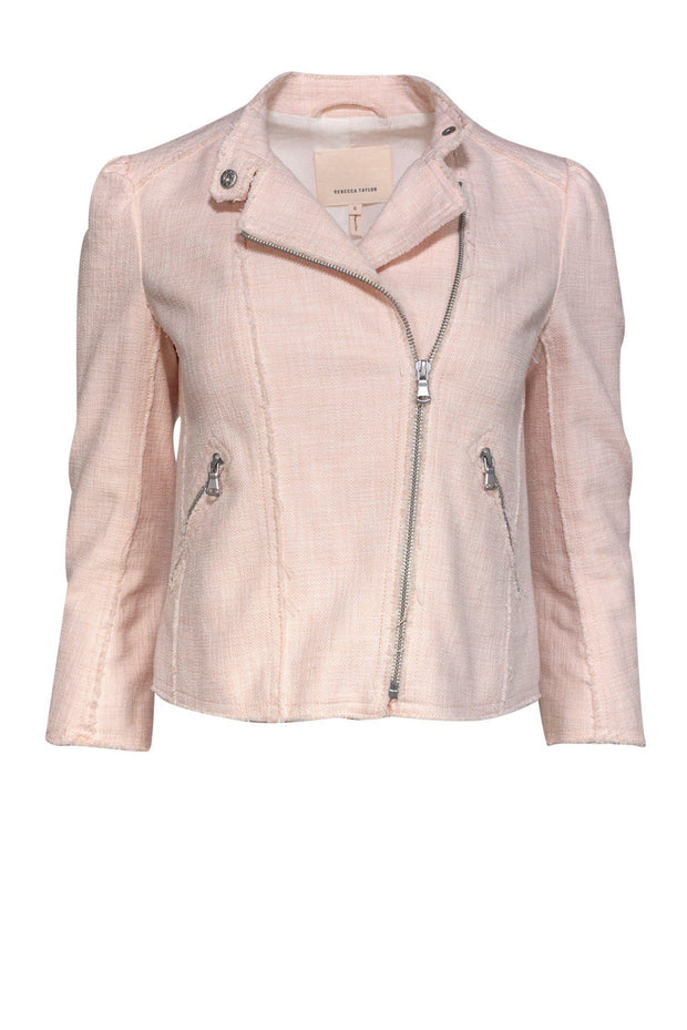 Current Boutique-Rebecca Taylor - Baby Pink Moto-Style Tweed Jacket Sz 0