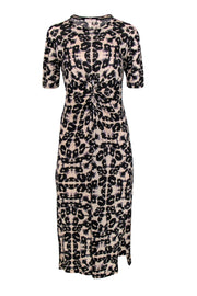 Current Boutique-Rebecca Taylor - Beige & Black Leopard Print Knotted Short Sleeve Midi Dress Sz XS