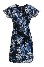 Current Boutique-Rebecca Taylor - Black & Blue Floral Flutter Sleeve Dress Sz 6