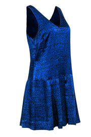 Current Boutique-Rebecca Taylor - Black & Blue Printed Satin Drop-Waist Dress Sz 6