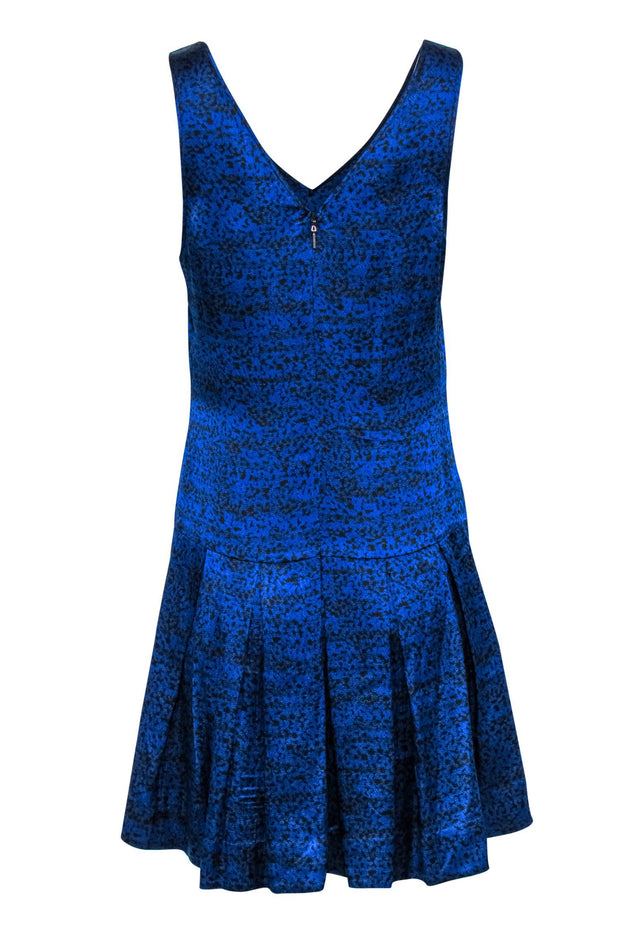 Current Boutique-Rebecca Taylor - Black & Blue Printed Satin Drop-Waist Dress Sz 6