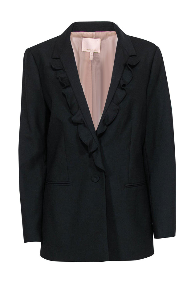 Current Boutique-Rebecca Taylor - Black Buttoned Blazer w/ Ruffle Lapels Sz 12