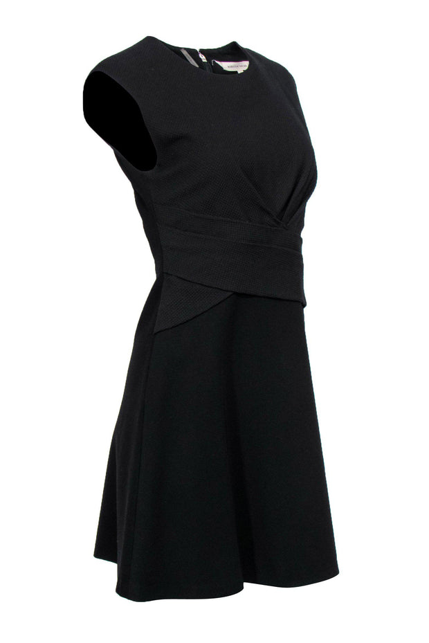 Current Boutique-Rebecca Taylor - Black Cap Sleeve Textured & Draped Dress Sz 4