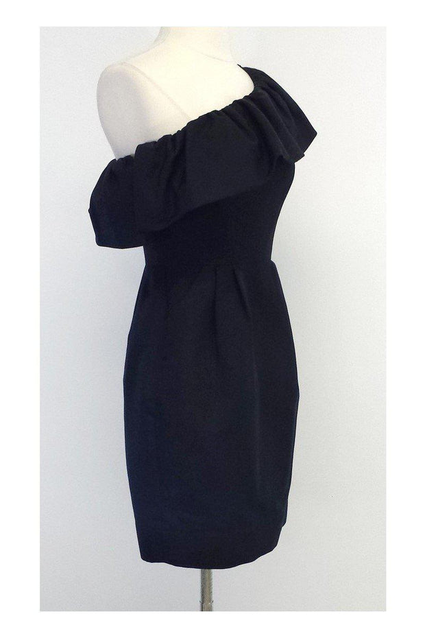 Current Boutique-Rebecca Taylor - Black Cotton & Silk One Shoulder Dress Sz 2