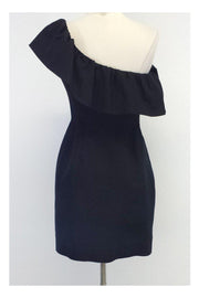 Current Boutique-Rebecca Taylor - Black Cotton & Silk One Shoulder Dress Sz 2