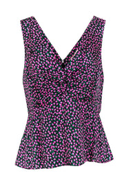 Current Boutique-Rebecca Taylor - Black & Pink Rose Printed Twisted Tank Sz 10