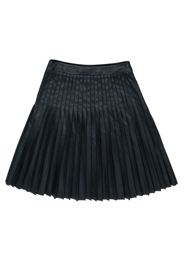 Current Boutique-Rebecca Taylor - Black Pleated Faux Leather Mini Skirt Sz 6