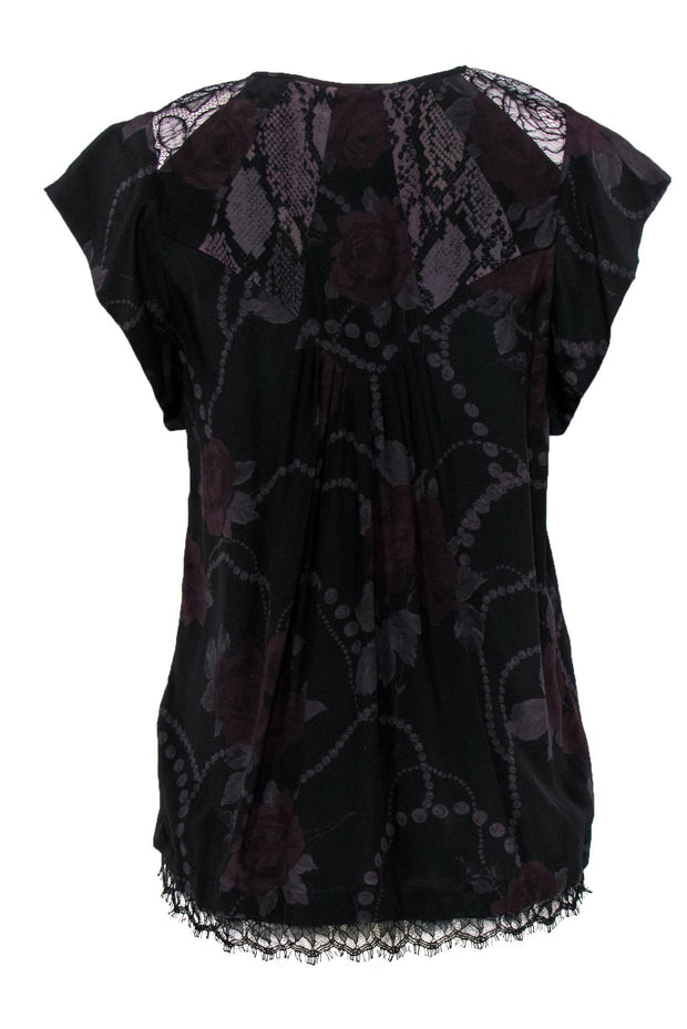 Current Boutique-Rebecca Taylor - Black Rose & Snakeskin Printed Silk Blouse Sz 4