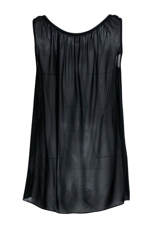 Current Boutique-Rebecca Taylor - Black Semi-Sheer Tank w/ Velvet Buttons Sz 2