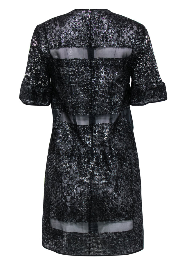 Current Boutique-Rebecca Taylor - Black & Silver Metallic Lace Shift Dress Sz 4