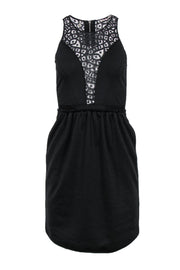 Current Boutique-Rebecca Taylor - Black Sleeveless Fit & Flare Dress w/ Lace Paneling Sz 0