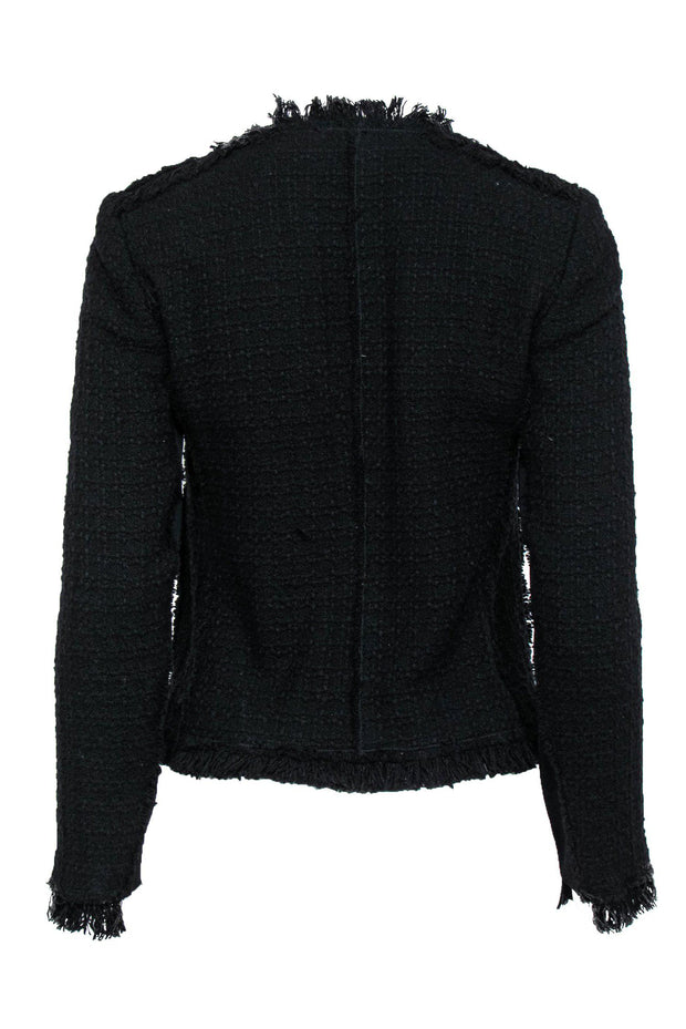 Current Boutique-Rebecca Taylor - Black Tweed Zip-Up Jacket w/ Silver Beaded Trim Sz 6