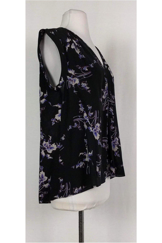 Current Boutique-Rebecca Taylor - Black V Neck Floral Blouse Sz S