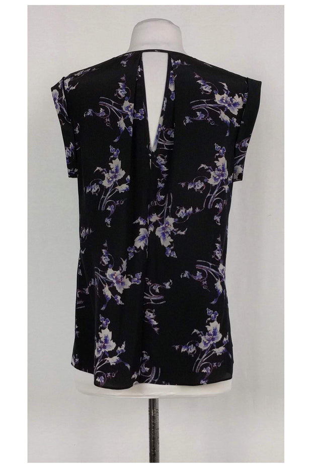 Current Boutique-Rebecca Taylor - Black V Neck Floral Blouse Sz S