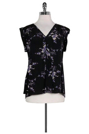 Current Boutique-Rebecca Taylor - Black V Neck Floral Blouse Sz S