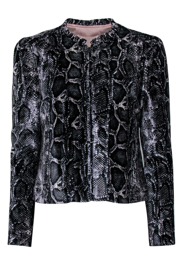 Current Boutique-Rebecca Taylor - Black Velvet Snake Print Jacket w/ Ruffle Collar Size M