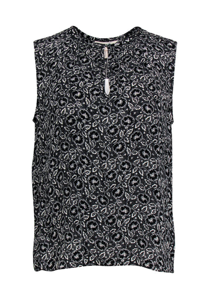 Current Boutique-Rebecca Taylor - Black & White Floral Print Silk Tank Sz 6