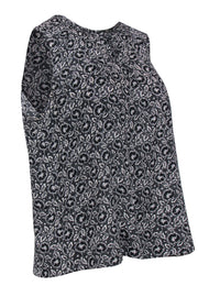 Current Boutique-Rebecca Taylor - Black & White Floral Print Silk Tank Sz 8