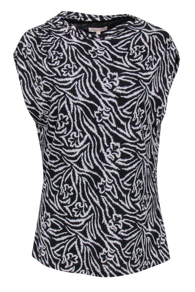 Current Boutique-Rebecca Taylor - Black & White Floral Print “Zebra Lily” Sleeveless Blouse Sz XL