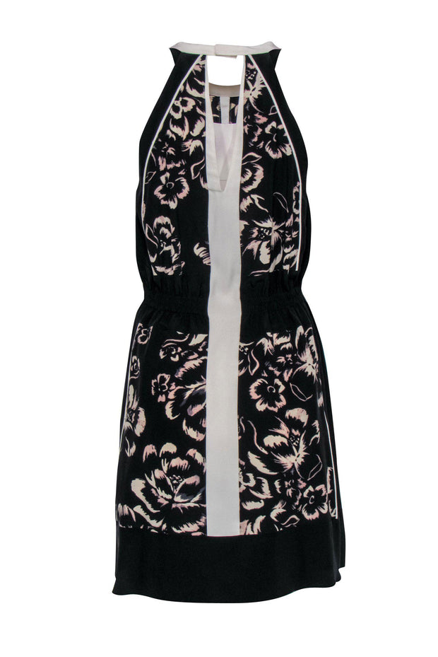 Current Boutique-Rebecca Taylor - Black & White Silk Fitted Dress w/ Florals Sz 6