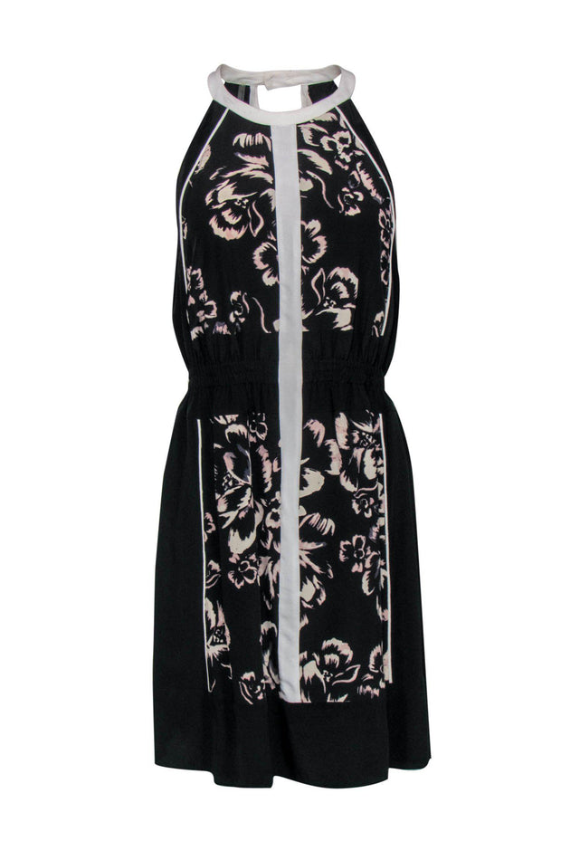 Current Boutique-Rebecca Taylor - Black & White Silk Fitted Dress w/ Florals Sz 6