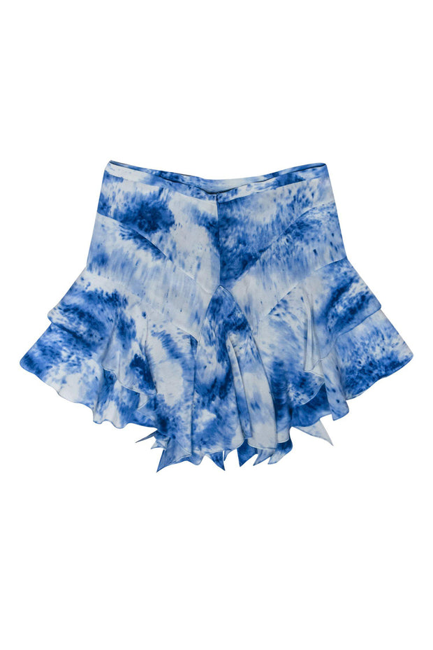 Current Boutique-Rebecca Taylor - Blue & Cream Silk Tie-Dye Skirt w/ Tiered Flounce Hem Sz 8