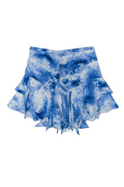 Current Boutique-Rebecca Taylor - Blue & Cream Silk Tie-Dye Skirt w/ Tiered Flounce Hem Sz 8