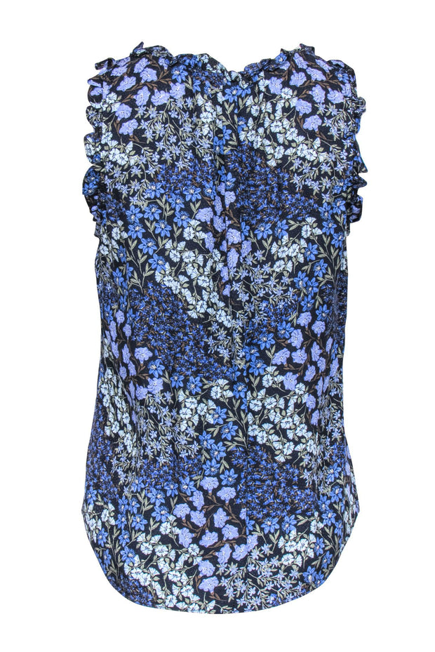 Current Boutique-Rebecca Taylor – Blue Floral Tank w/ Ruffled Neckline Sz M