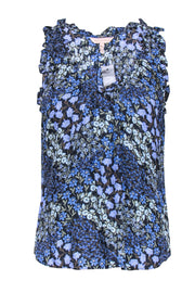 Current Boutique-Rebecca Taylor – Blue Floral Tank w/ Ruffled Neckline Sz M